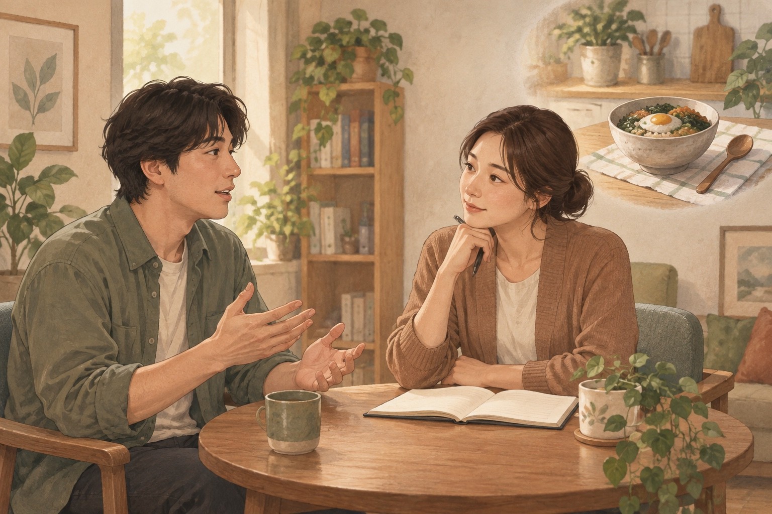미뤄진 식사 준비와 생활의 부담을 치료자에게 설명하는 성인의 가상 상담 장면